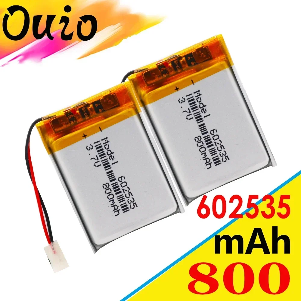 2pcs 3.7v 800mah 602535 Lithium Ion Polymer Li Ion Rechargeable Battery For DVR GPS MP4 Tachograph Bluetooth Headphone Battery