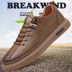 Sapatos de couro respirável masculino, sapatos casuais, sola macia, calçado formal de negócios, mocassins, marca de tendência, outono