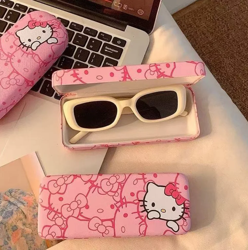 Cartoon New Hello Kitty Glasses Case And Cloth Cute Eyeglass Case Pink Cat Head Design Used To Clean And put Glasses Gifts