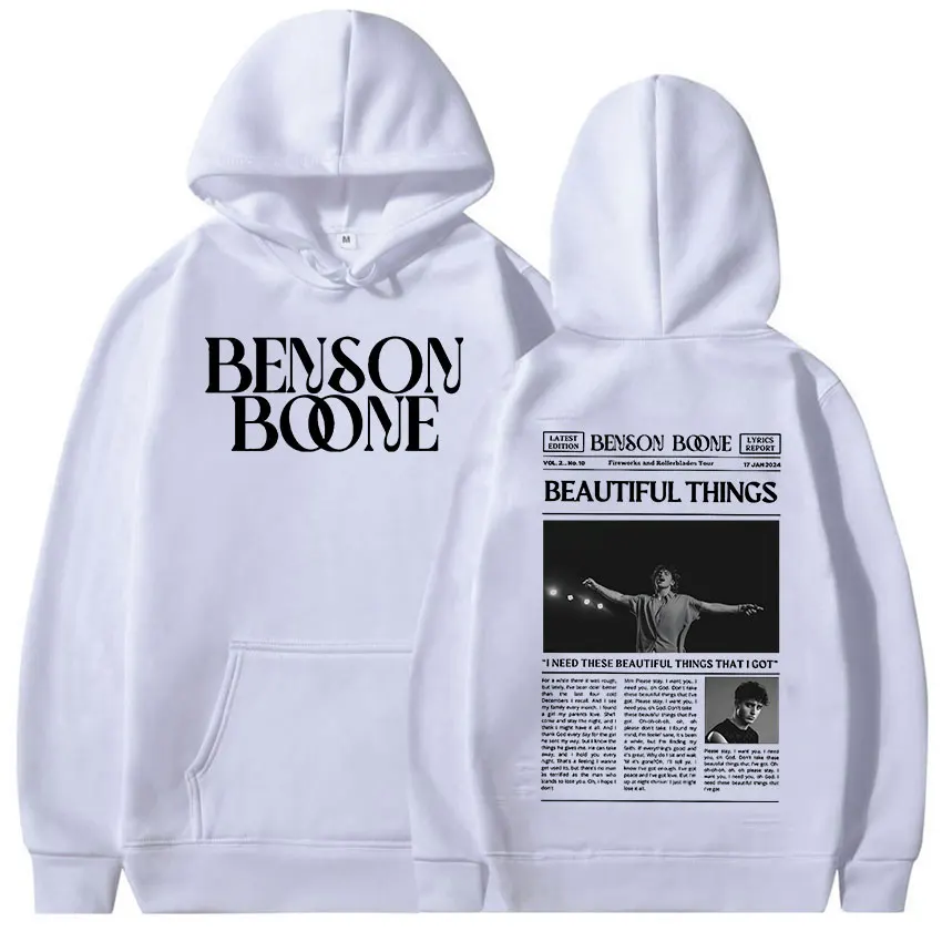 Benson Boone pulower z kapturem fajerwerki i rolki 2024 światowa trasa bluza damska moda Hip Hop Oversized bluzy