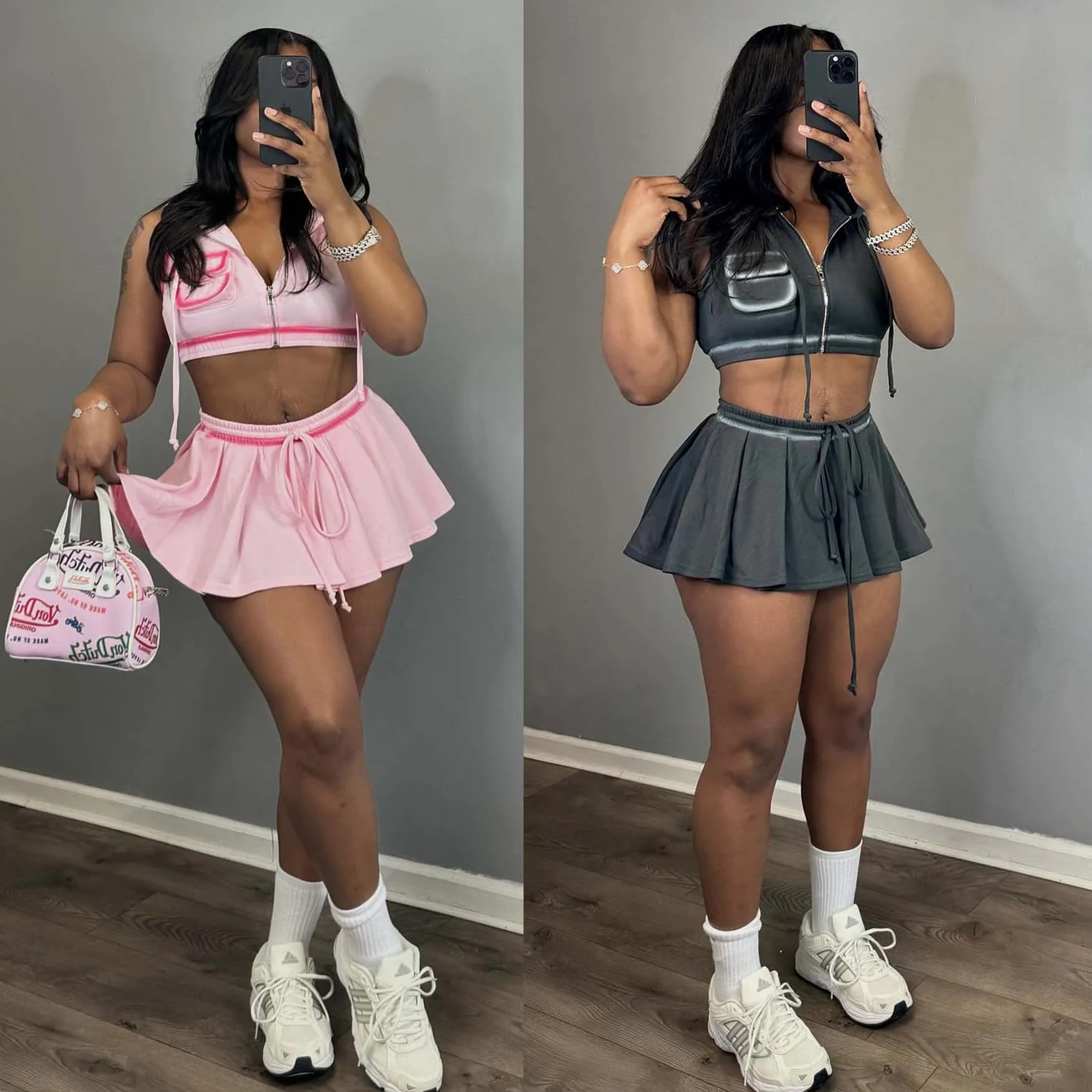 Felpa con cappuccio estiva top 2 pezzi gonna Set donna Y2K Streetwear Sexy Crop top giacche pieghettato vestito carino due pezzi Set gonne abiti