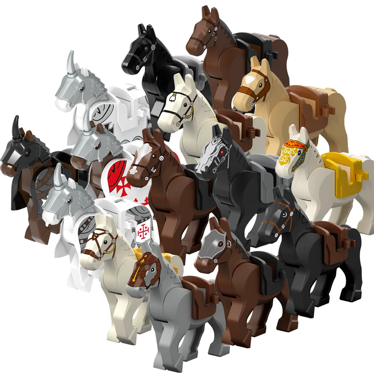 Mini Blocks Action Figures Plastic Blocks  War Medieval Knight Horse  Wolf   Saddle  Bridle Toy Blocks For Children gift