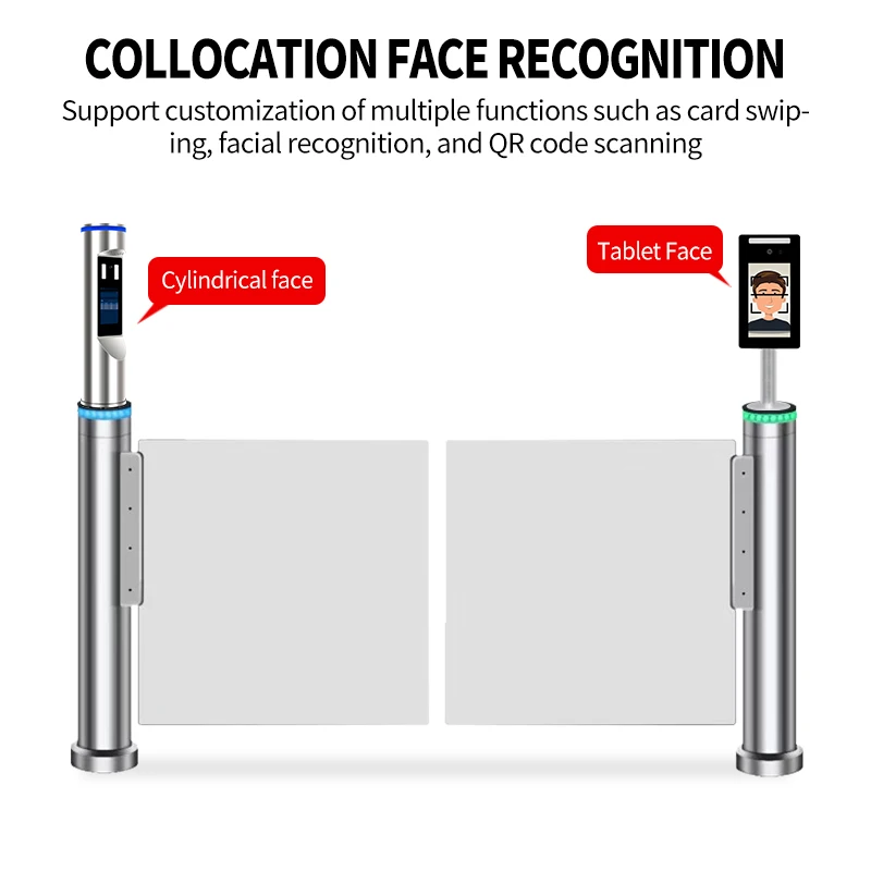 Cylindrical Swing Turnstile Gate  Face Recognition  Entrance & Exit Pedestrian Access Control Barrier For Office Building Mall