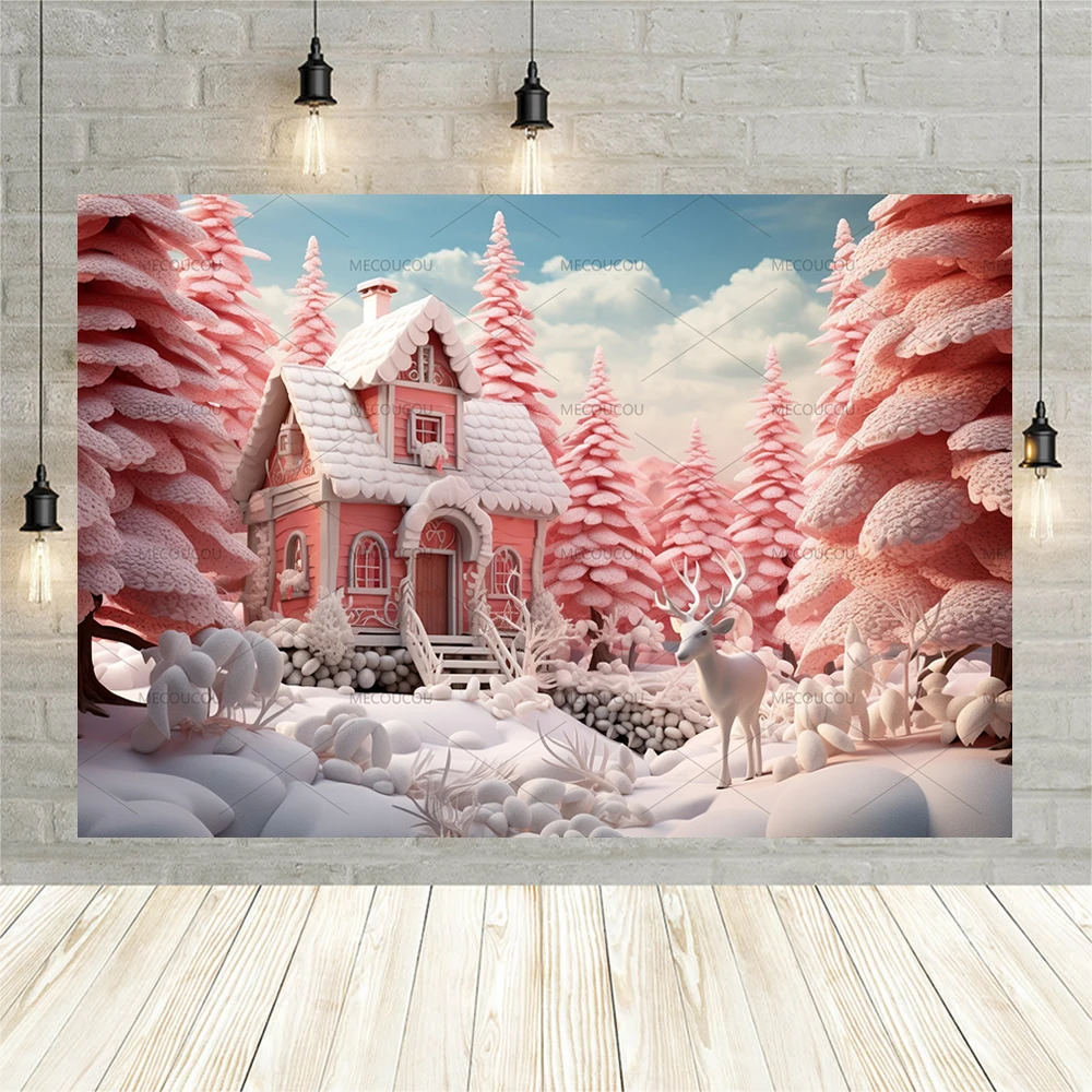 2023 Christmas Backdrop Photography Pink Castle Candy Bar Baby Photo Photographic Family Party Background Photo Studio Photocall