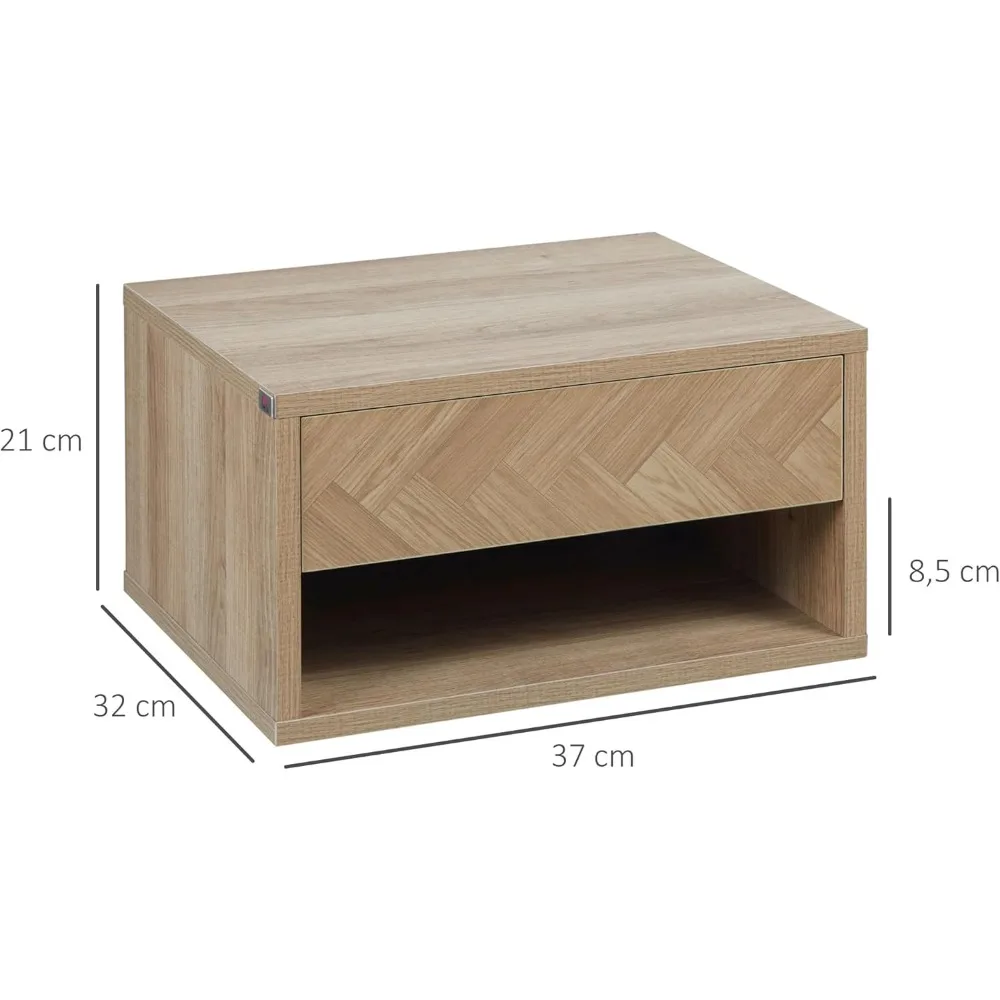 Juego de 2 Mesitas de Noche Flotantes con Cajón، Diseño Natural para Dormitorio #2