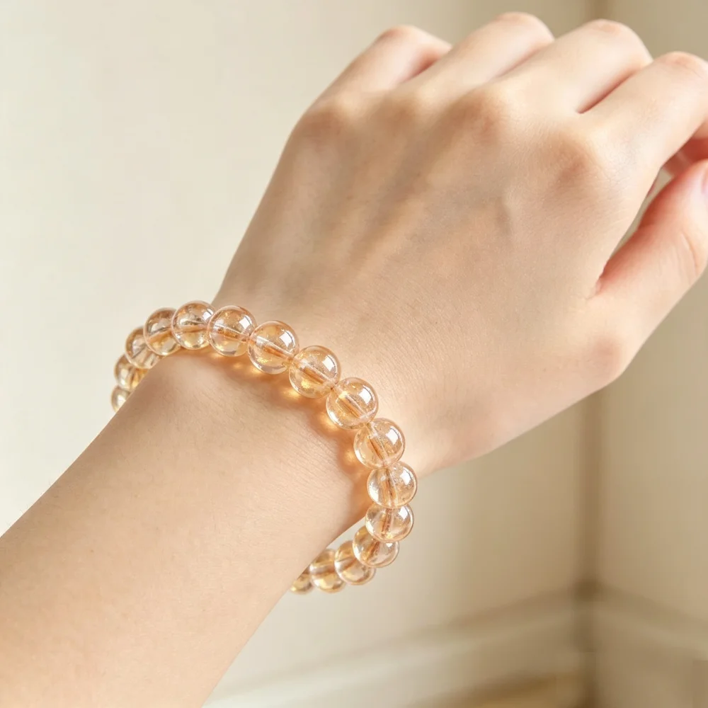 Champagne Round Glass Bead Bracelet, 8mm Anti-Scratch Glass Prayer Bead Bangle for Men Women, 2 Pieces
