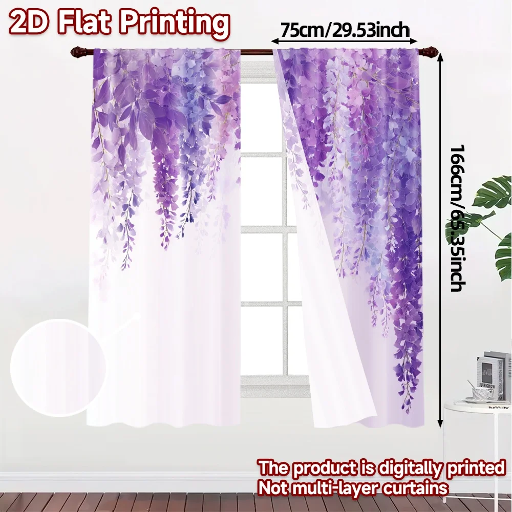 2pcs, 2D FLAT PRINTING Curtains (Without Rod) Wisteria Blooms Modern Print Curtains Polyester Easy Install Curtains Outdoor