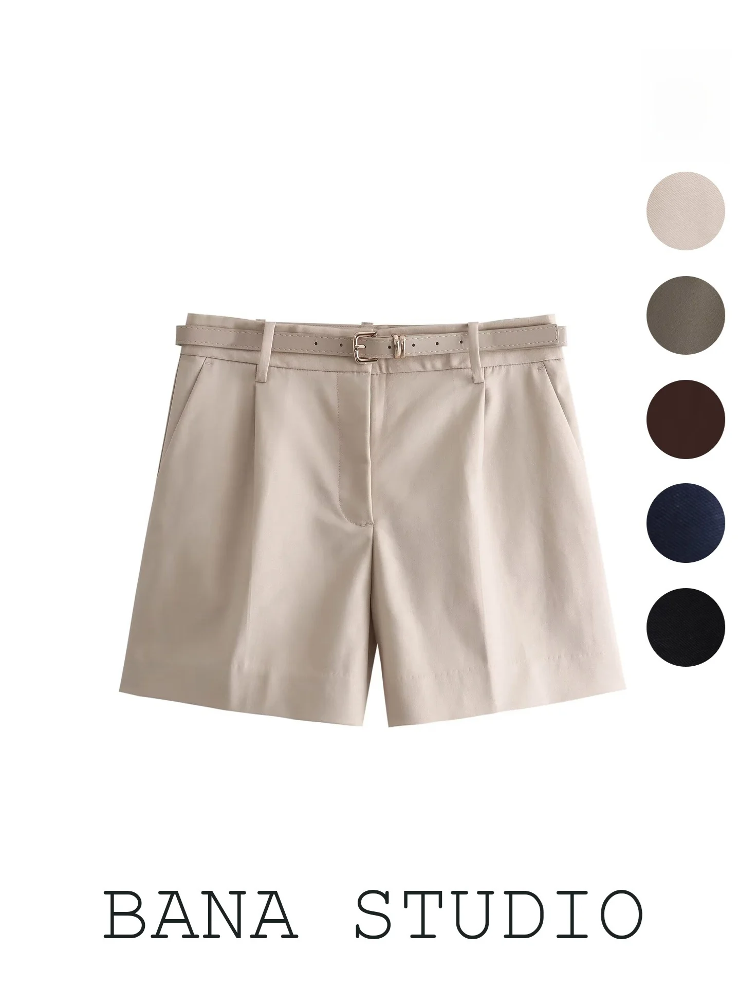 

BANA Commuter Style High Waist Straight Leg Pants Belted Women's Shorts 2026 New Summer Suit Pants Casual High Waist Trousers