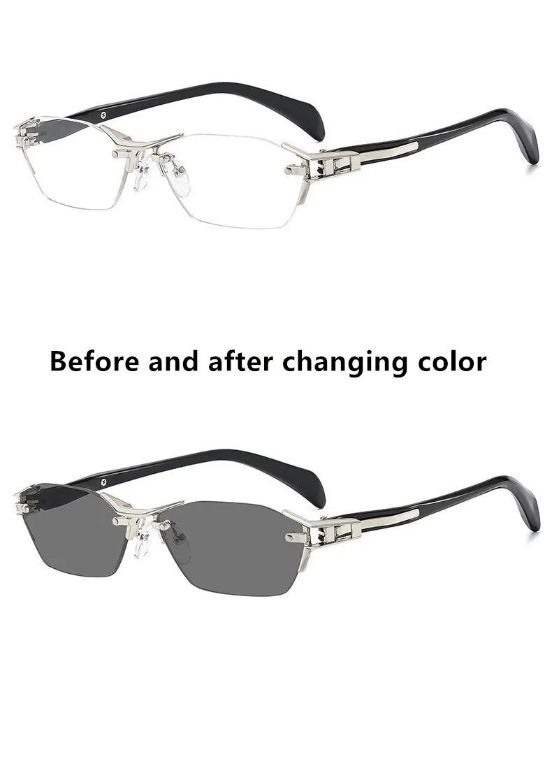2025Neue Lesebrille für Männer und Frauen, randlos, Antiblulett, Brille, Unisex, photochrome Leser, modisch, Retro, vielseitig, Trendbrille – Detail 14