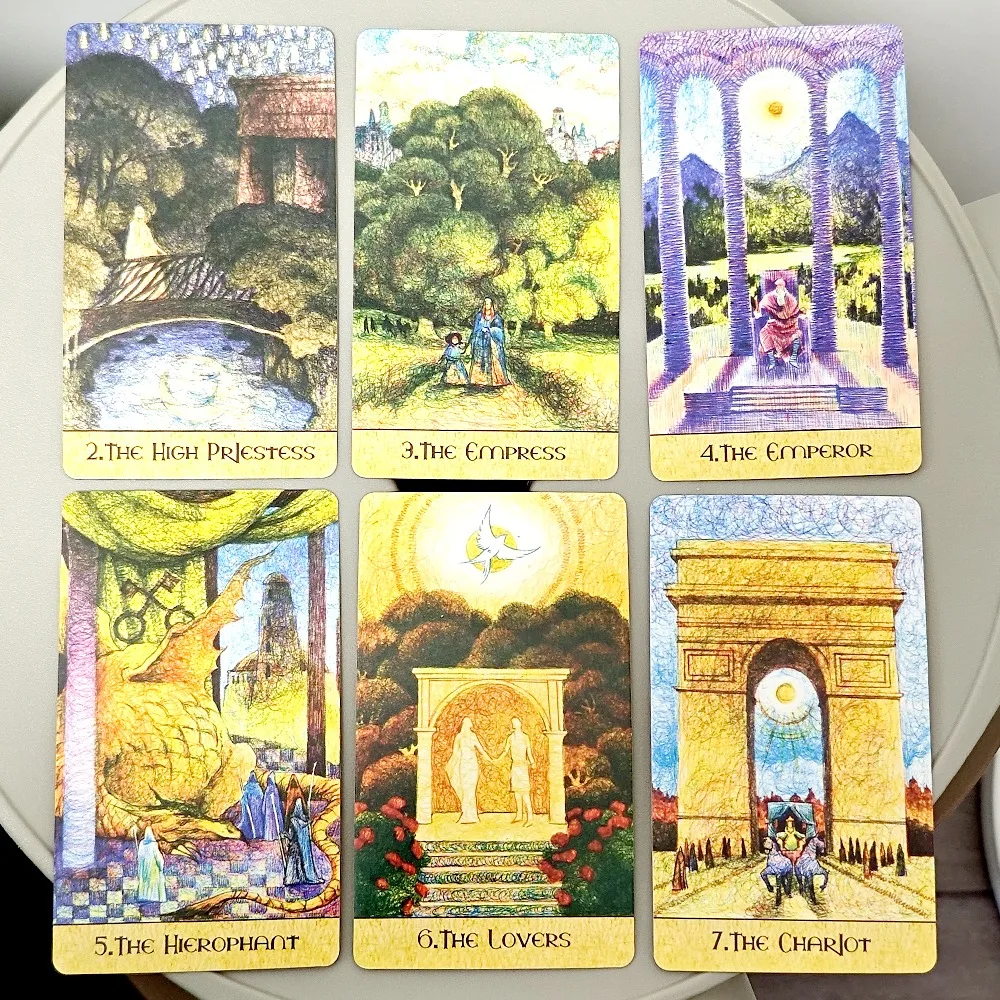 

10.3*6cm Fantasy Garden Tarot 78 Pcs Cards In Rider-waite System Made with Ballpoint Pens In Eight Colors