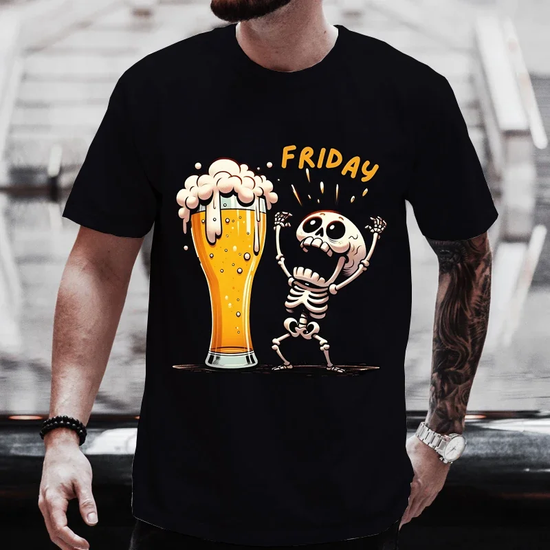 Summer Hot Sale Beer T-Shirts Funny 3D Skull Print T Shirt For Men Fashion New Oversized T-Shirt Casual O-neck Short Sleeve Tops