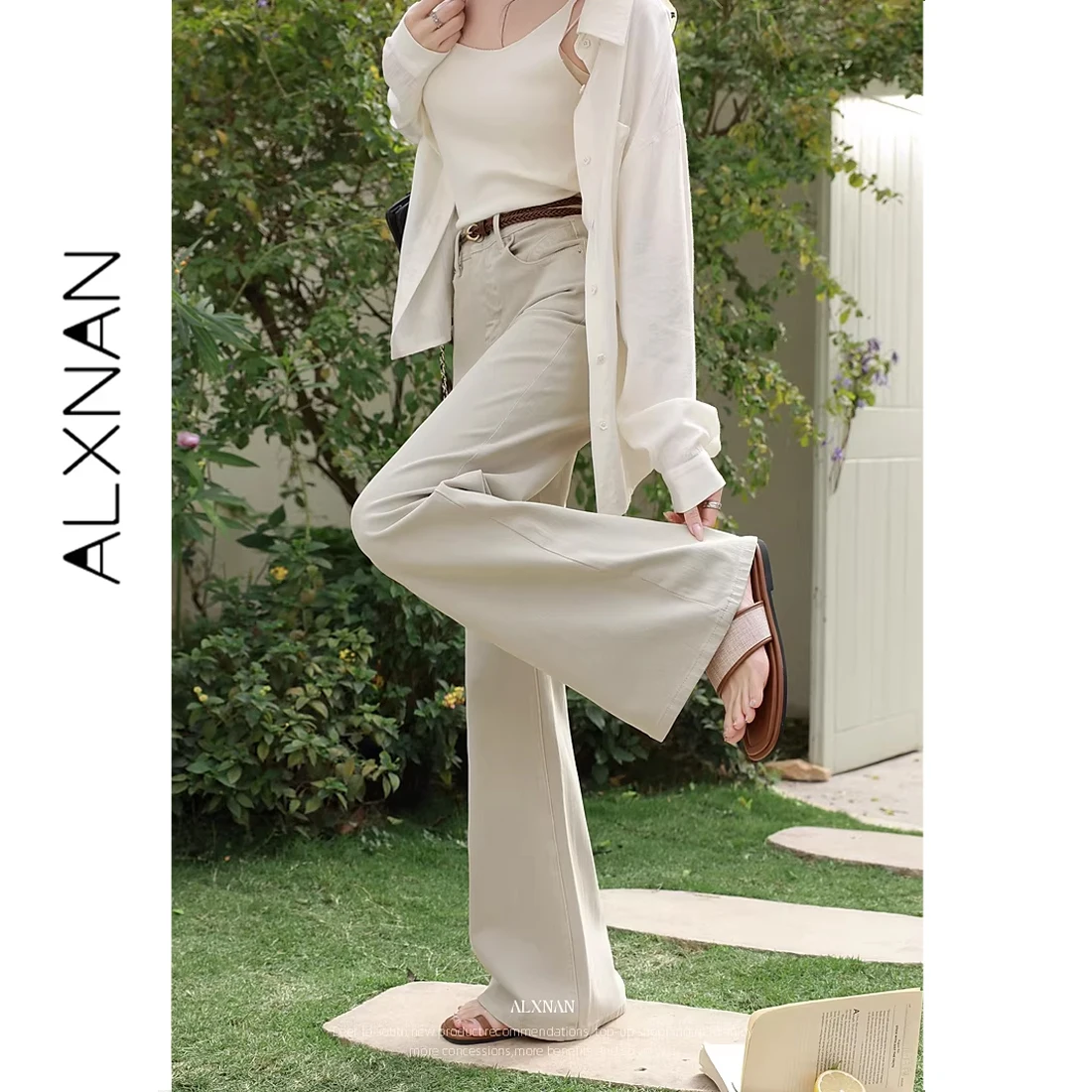 

ALXNAN Khaki Flared Jeans 2026 Summer New High Waist Casual Elegant Denim Pants Fashion Slim-fit Female Trousers L62263
