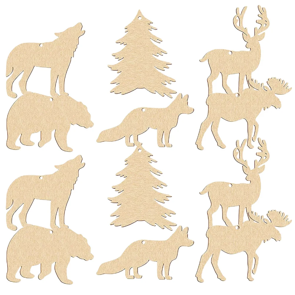 30 Pcs Unfinished Wood Animal Cutouts Slices Blank Painting Craft Creative Decor Child Safe Healthy Wild nament