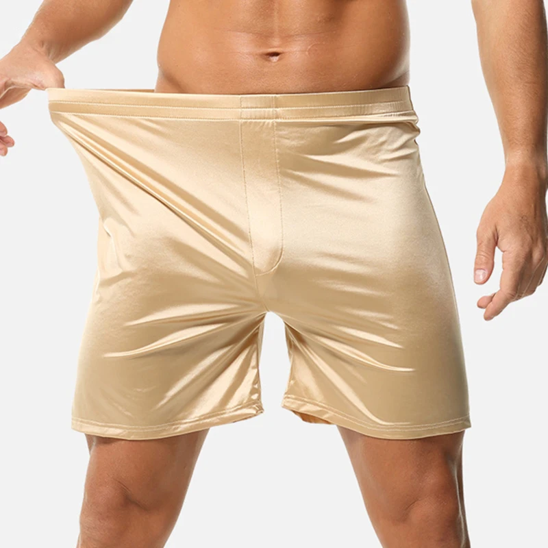 Ice Silk Thin Men Arrow Pants Underwear Solid Color Sleepwear Panties Quick Drying Loose Cool Breathable Boxer Shorts Undies