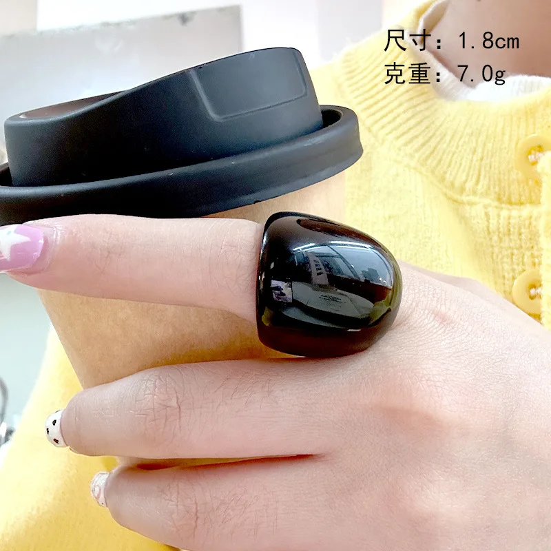 Trendy Gothic Black Color Resin Acrylic Big Finger Ring For Charm Geometric Irregular Square Ring For Women Vintage Jewelry Gift
