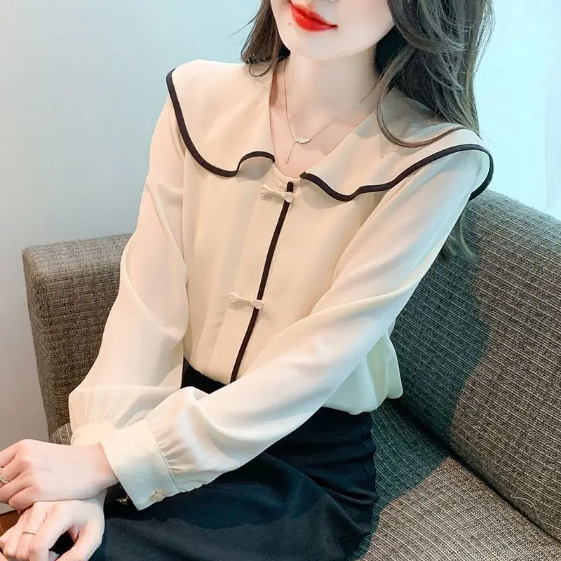 Women's New Style French Chic Long Sleeved Chiffon Shirt Women's Beautiful Little Shirt