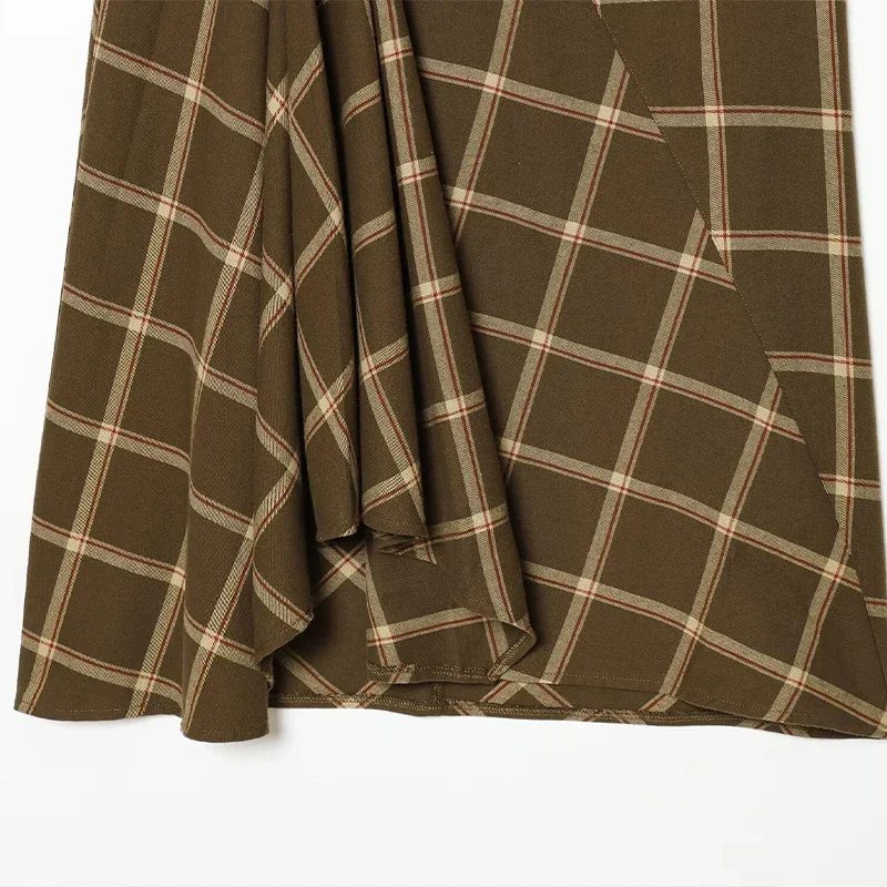 FANAN Damenmode Karierter Plissierter Rock mit Seitenreißverschluss Vintage Hochgeschnittener Schicker Damenrock – Detail 14