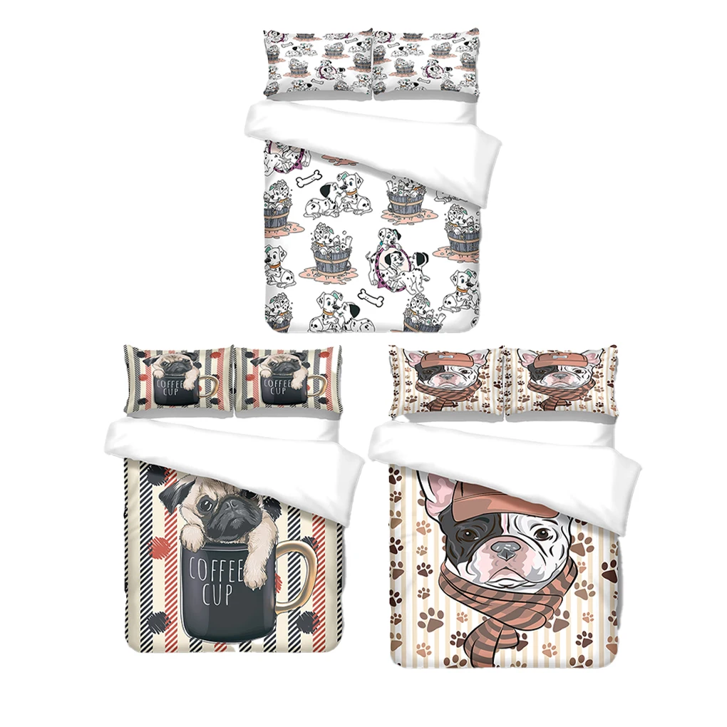 3 Pieces Duvet Cover Set Dog Theme Pillowcase Pet Pattern Sleeping Supplies Cartoons Print Bedding Sets M Type2