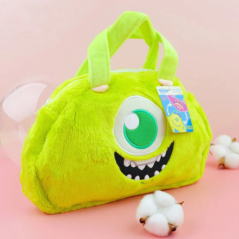 Kawaii Fluffy Stuffed Makeup Bag Mike Wazowski Toys Handback For Woman Green Cute Plush Cosmetic Portable Storage Bag For Girls