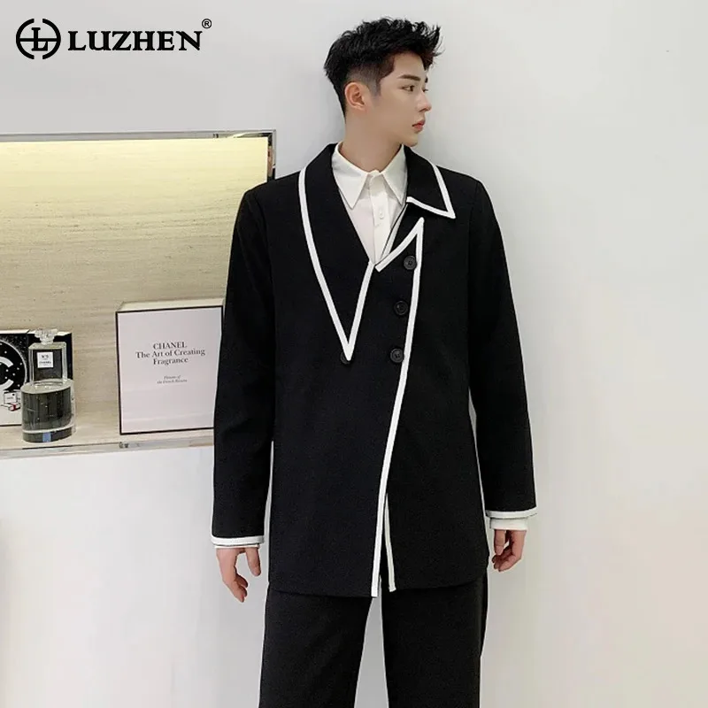 LUZHEN Irregular Blazer Men's Mid To Long Personalized Trendy Street Suit Jackets Stripe Color Contrast Niche Design Coat LZ5523