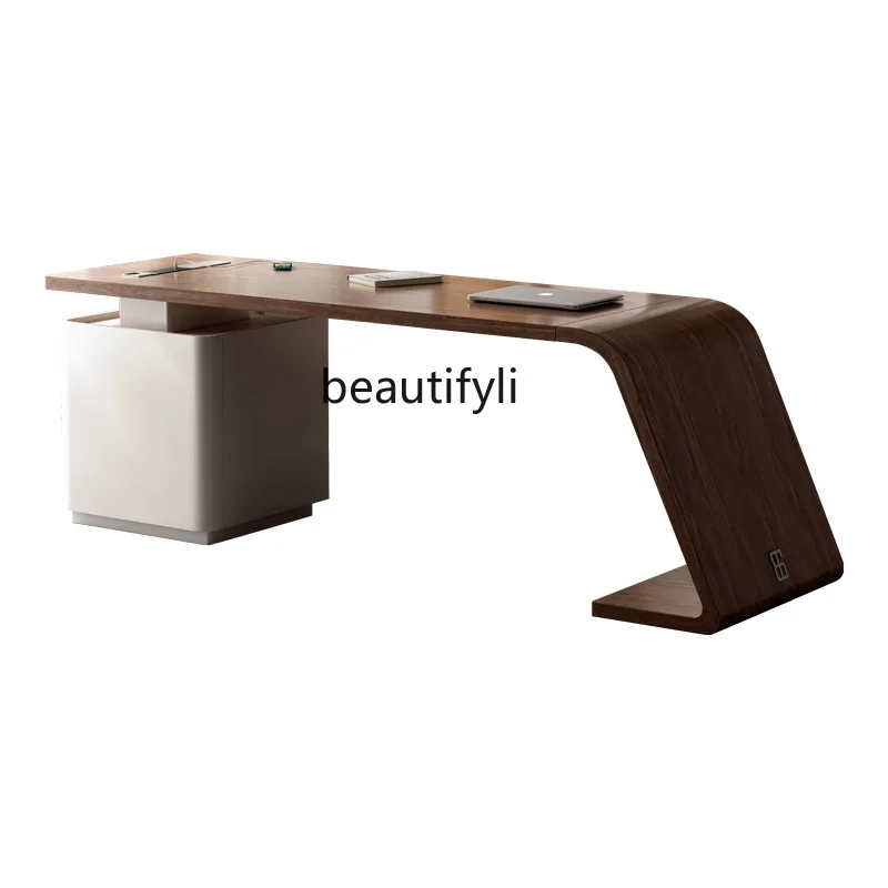 

Nordic Walnut Solid Wood Office Computer Desk Living Room Designer Model Affordable Luxury Style Modern Study High-Grade Desk