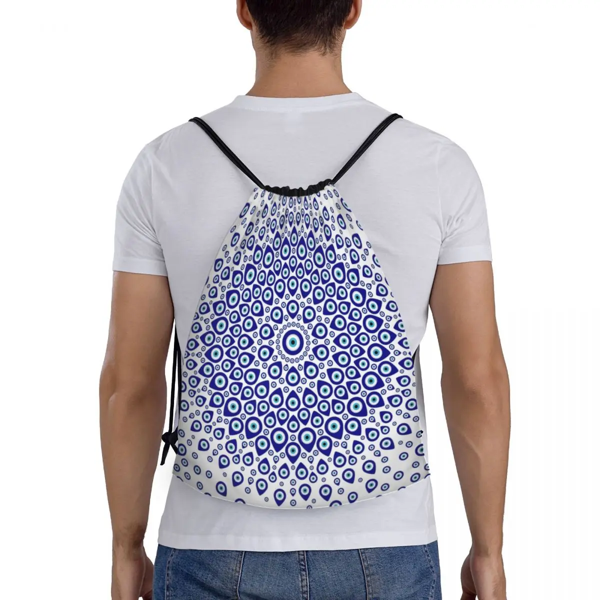 Nazar Turkish Eye Circular Ornament Drawstring Backpack Women Gym Sport Sackpack Portable Amulet Boho Hamsa Shopping Bag Sack