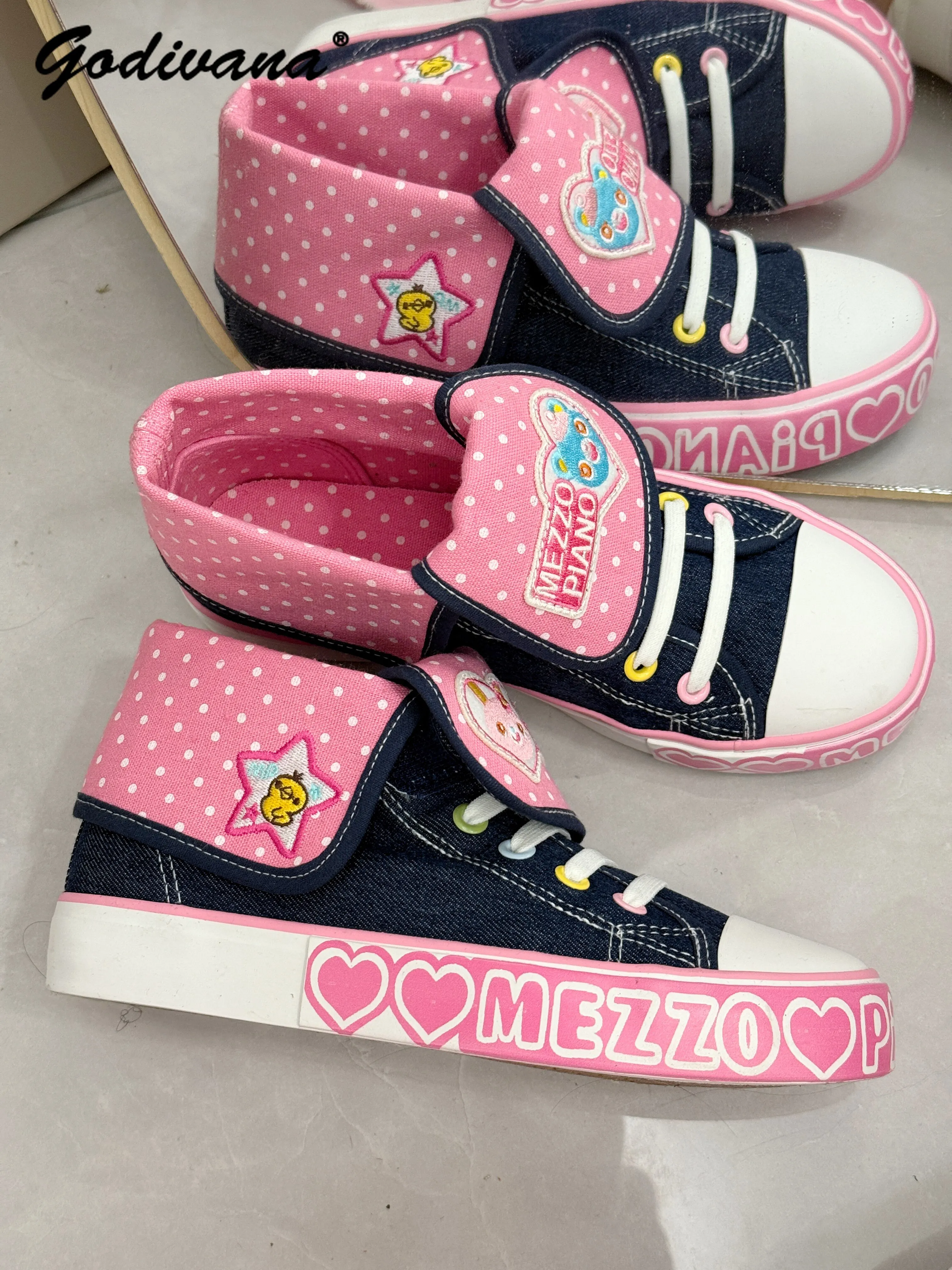 Student Girls Kawaii Canvas Shoes New Spring and Summer Japanese Style Cartoon Embroidered Denim Canvas Shoes Pumps view 6