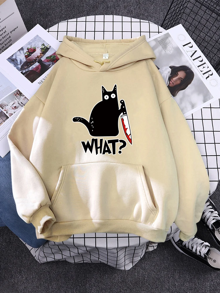 

Womens Winter Female Cats Hoodies Hoody Little Black Cat And Knife Sweatshirt With Hooded Woman Oversized Aesthetic Hoodie