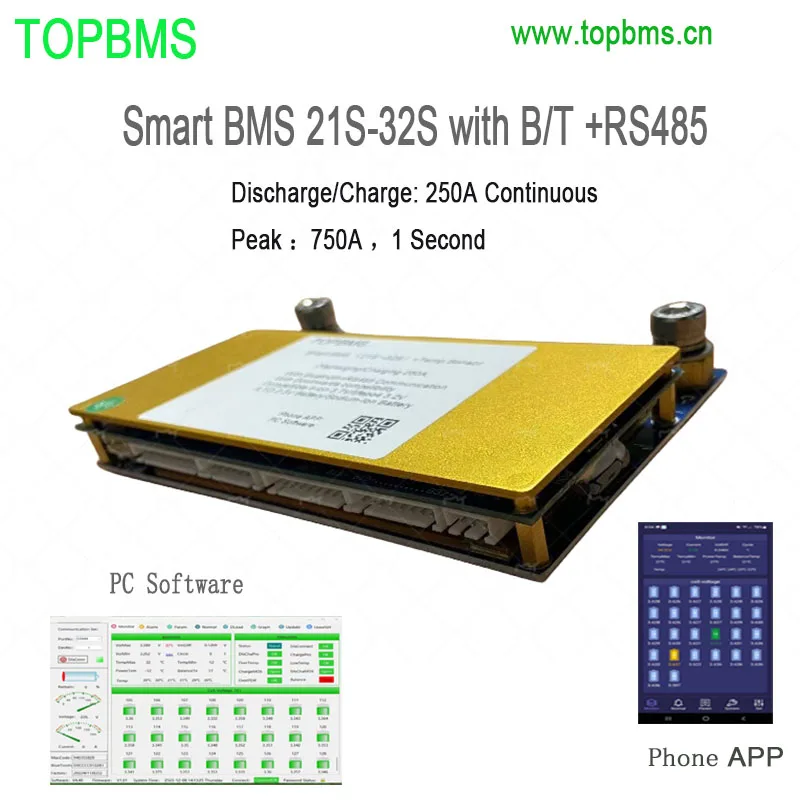 TOPBMS 21S-32S BMS 22S 26S 27S 28S 30S 32S 200A 250A Bluetooth RS485 Modbus Lithium LifePo4 LTO TBattery