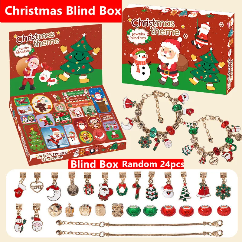 

24 шт., Рождественская глухая коробка, подарочная модель, Санта-Клаус, Рождественская елка, снеговик, подарок на день рождения, носки, Рождественская глухая коробка, браслет