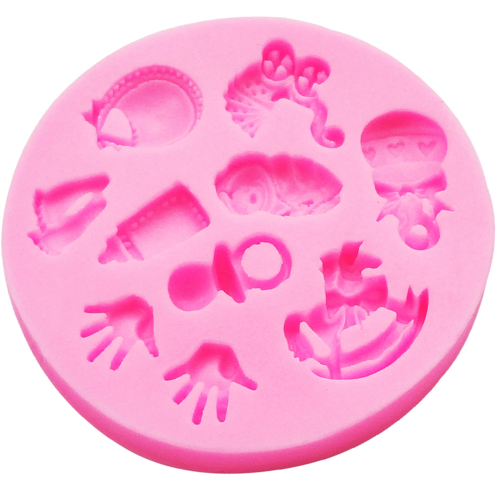 Silicone Mold of Baby Shower Party Stroller Trojans Car Bottle Nipples Cart Chocolate Sugarcraft DIY Fondant Cupcake Moulds M566