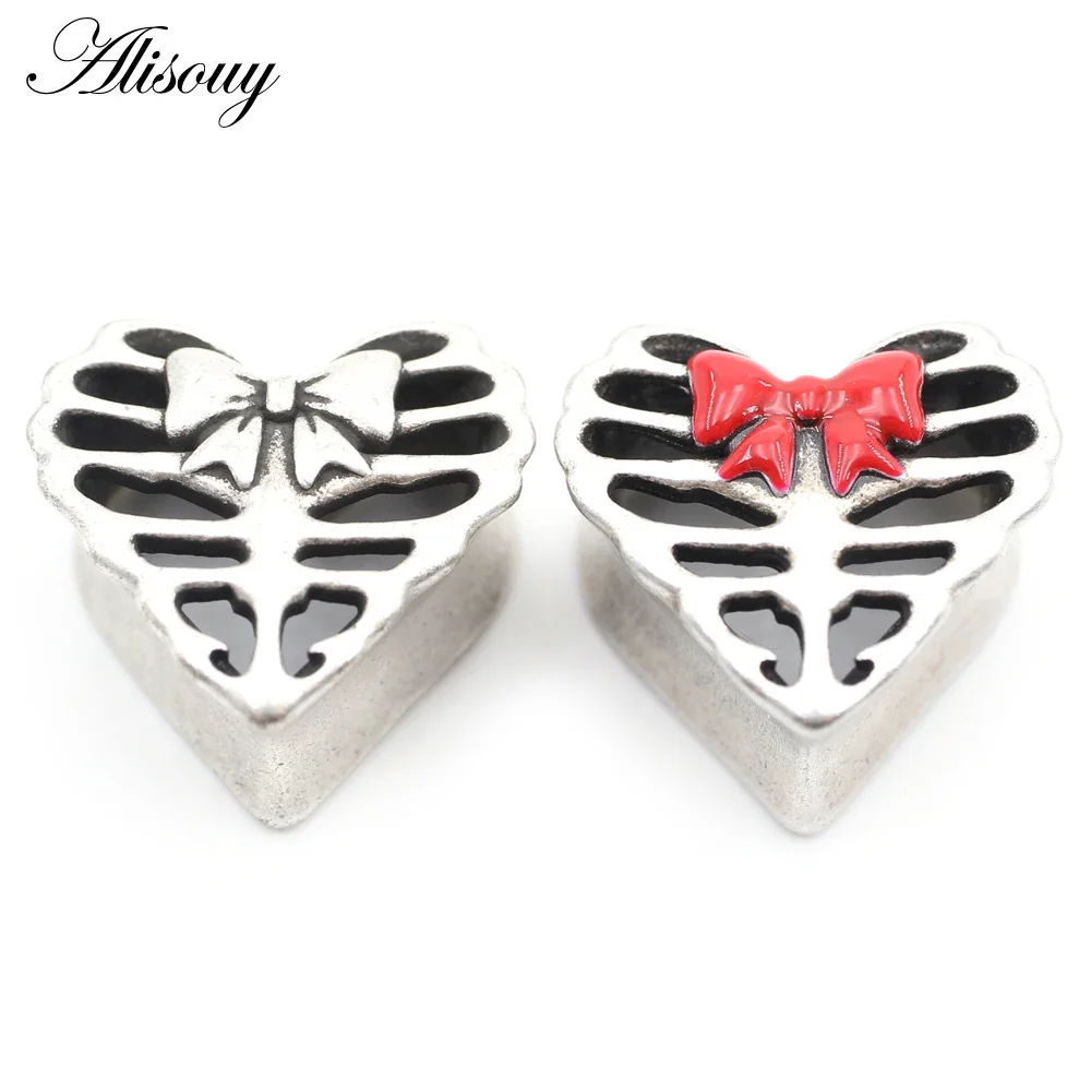 1 قطعة سبائك الصب الجوف القلب الحب القوس عقدة الأذن الأنفاق المقابس المتوسع نقالة مقاييس أقراط هيئة ثقب المجوهرات #1