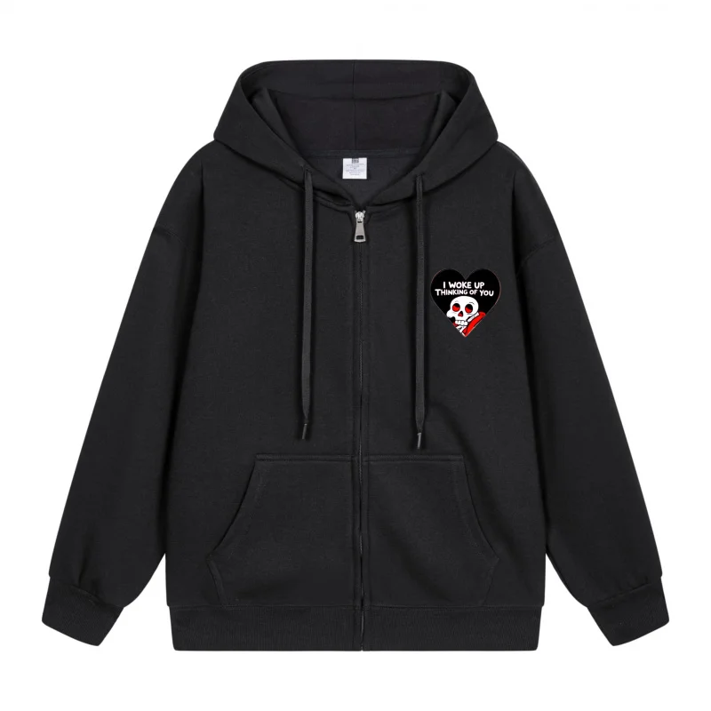 

Men's Zip-Up Hoodie Black Hoodie With Skull Design 2025 New Style Casual Couples’ Style Casual and Loose
