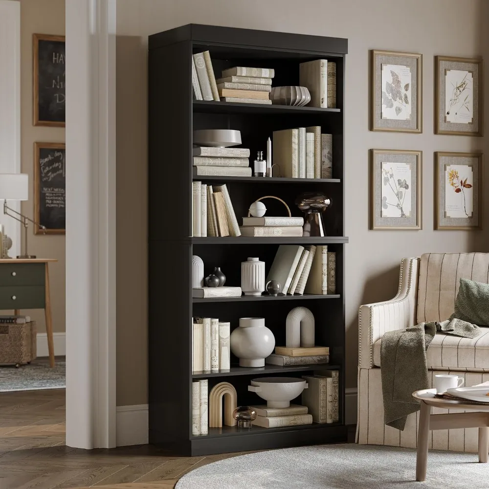 

Black Stackable 6-Tier Solid Wood Modular Bookshelf, 71.5" High and 32" Wide Open Display Shelf