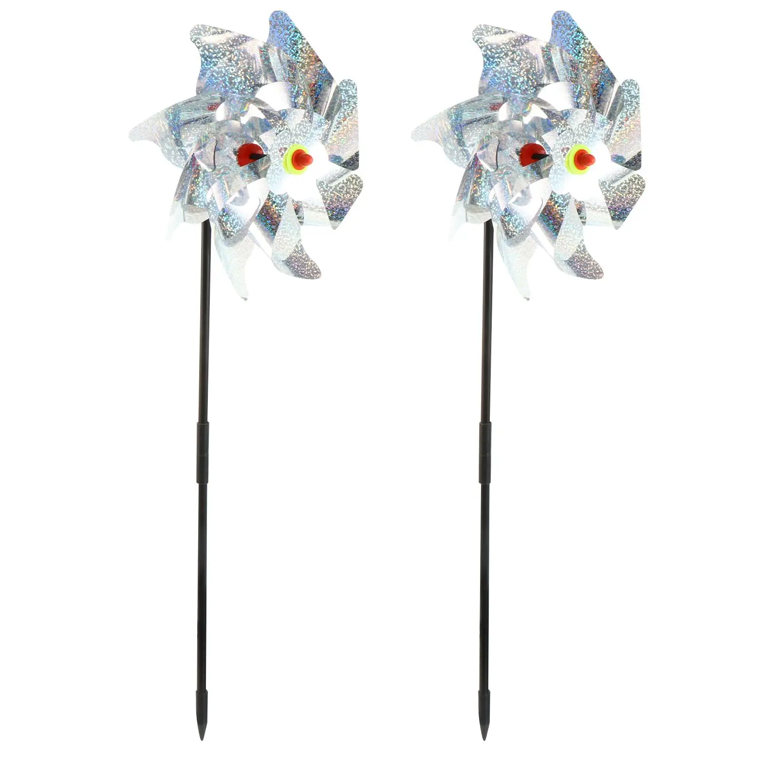 

2 Pcs Silver Sequin Pinwheel Toys Sturdy Plastic Gadgets Bird Repellent Windmill Decor Stake Kids Adults Fruit Tree