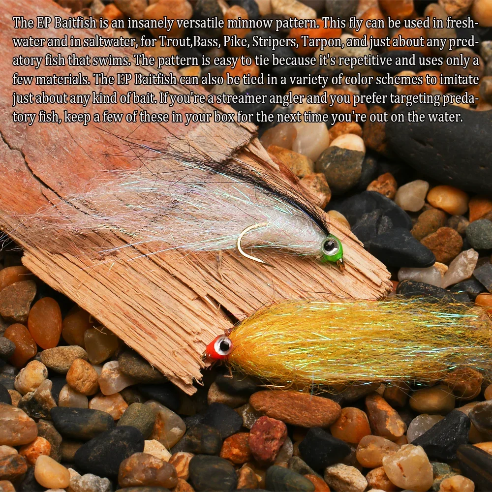 Wifreo 3pcs Wounded  EP Silky Fiber Minnow Fly Ice Dub Baitfish Streamer Fly For Trout Bass Steelhead Salmon Fishing Lure Baits