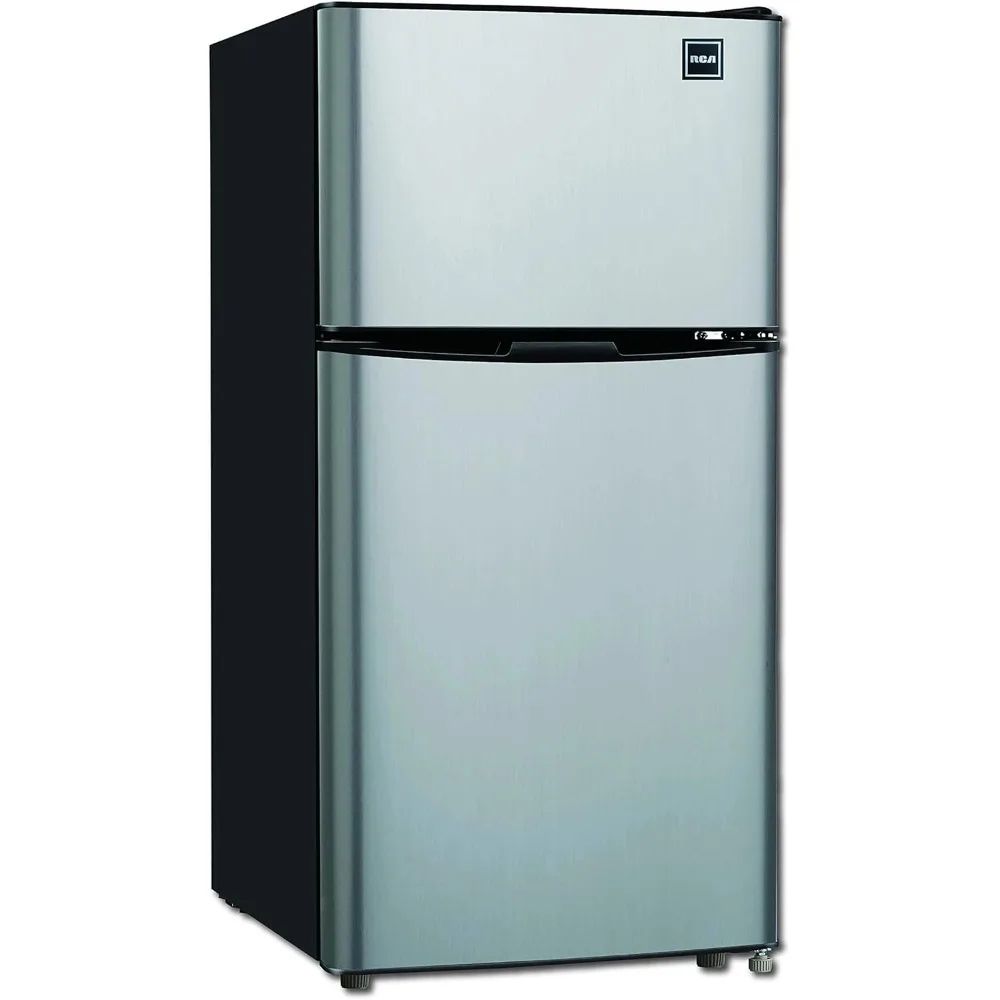 Compact Fridge with Freezer-Dual Adjustable Thermostat-Reversible Door-Removable Glass Shelves-Ideal for Bedroom/Dorm/Apartmen