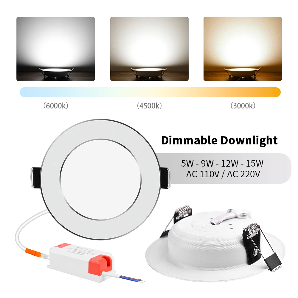 

Dimmable LED Downlight 5W 9W 12W 15W Recessed Ceiling Lamp Round LED Panel Down Lights Spotlight For Living Room Lighting
