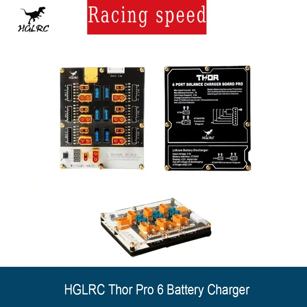 

HGLRC Thor Pro 6 Port LIPO Balance Charger Board 40A XT60 XT30 Plug 2-6S LIPO Discharger for IMAX B6 ISDT Q6 Nano HOTA D6 Pro P6