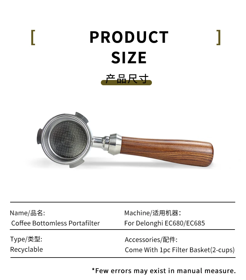 51mm Kaffee-Bodenloser Siebträger mit Doppelauslauf für Delonghi Dedica EC680 EC685 Espressomaschine Zubehör Barista-Werkzeuge – Detail 6