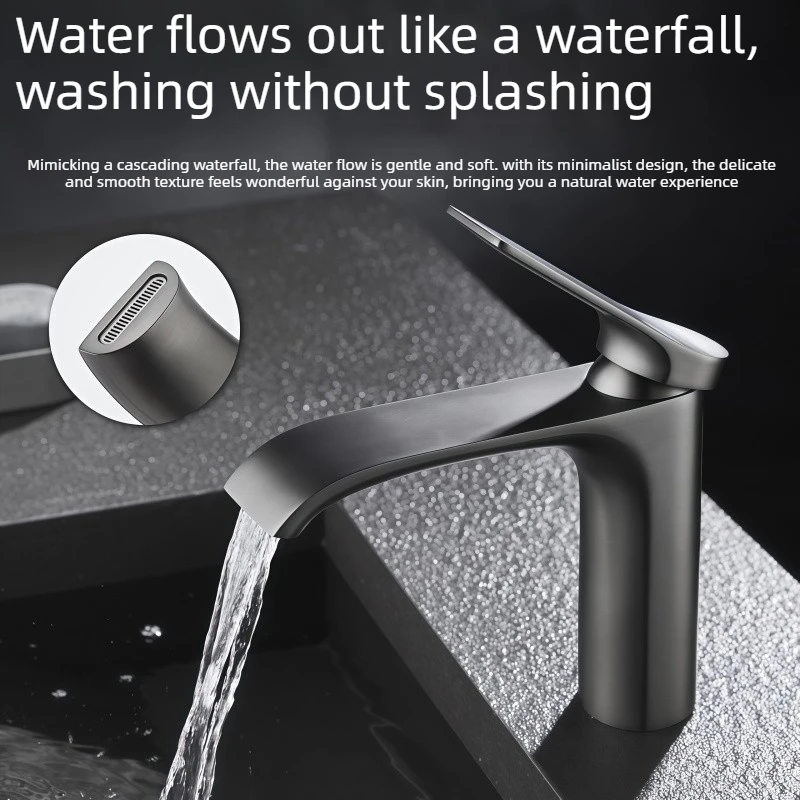 Household Wash Basin All-Copper Hot and Cold Basin Gun Gray Electroplated Faucet for Bathroom Washroom