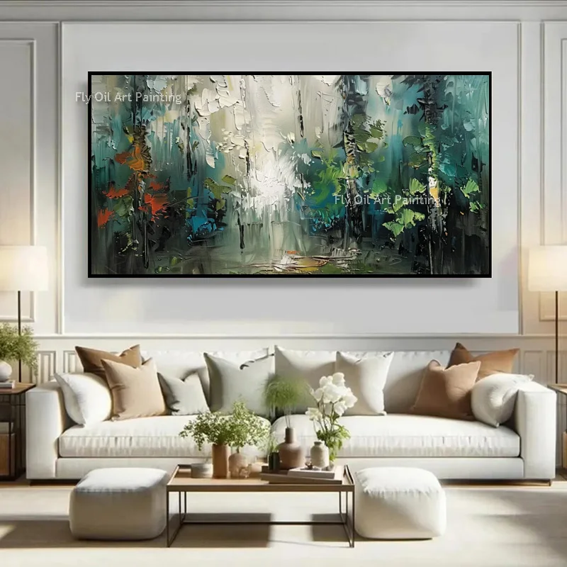 Pure Handmade Textured Rainforest Artwork, Thick Texture Abstract Woodland Painting, Scandinavian Home Wall Decoration