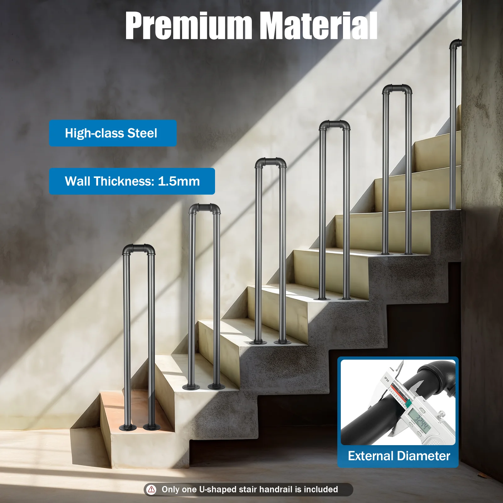 33.46 Inch Industrial-style U-shaped Stair Handrail Non-Slip Safety Indoor Or Outdoor Elderly Children's Support Poles