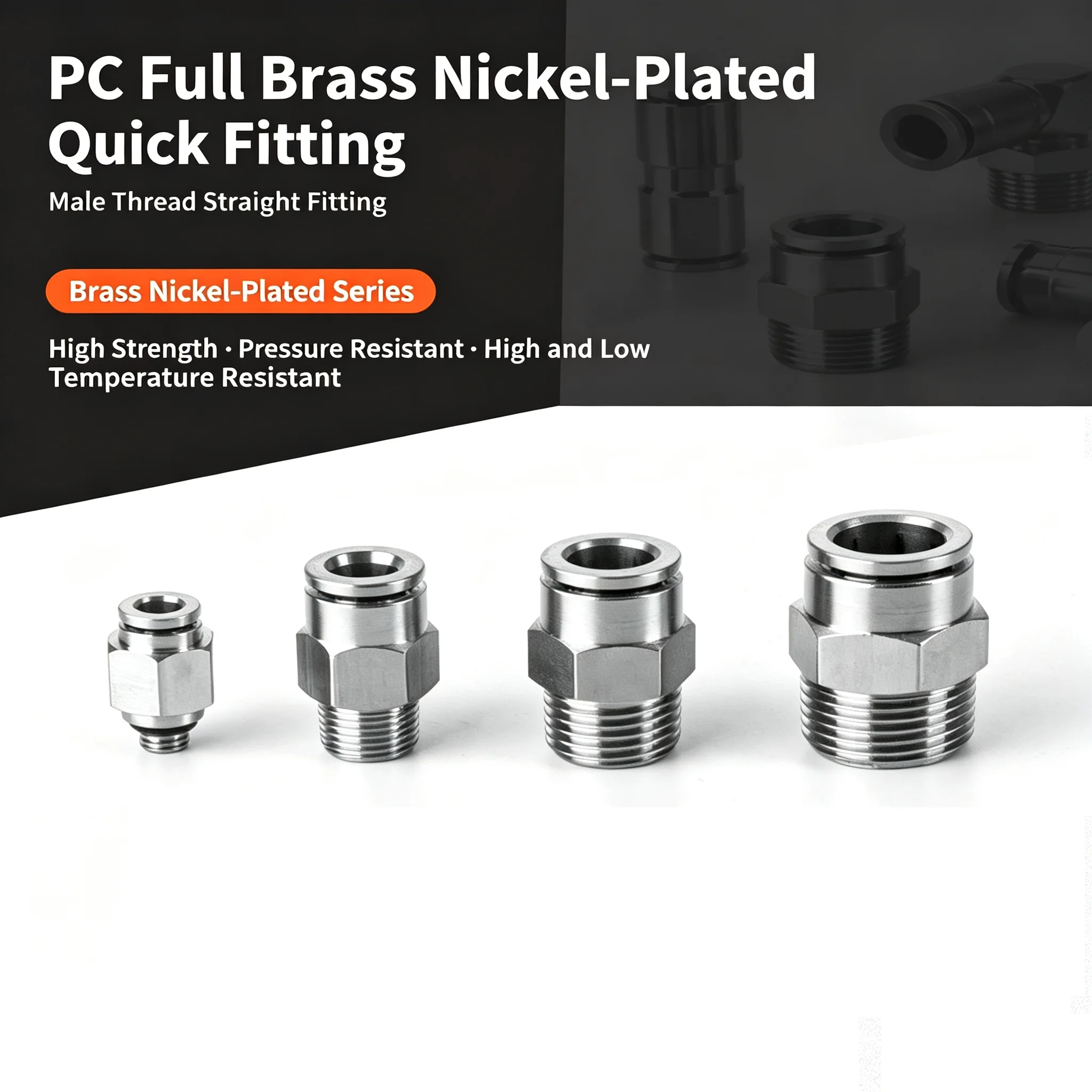 Pneumatic Quick Connector All Copper Nickel Plated PC-G Thread G1/8 1/4 3/8 1/2 PU Gas Pipe 6 8 10 12mm With Sealing Ring 8-G02