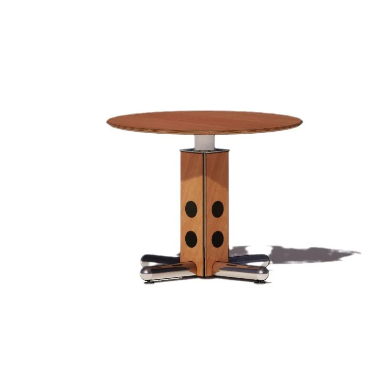 

Medieval solid wood dining table round table retro small apartment metal legs round dining table solid wood rock slab dining