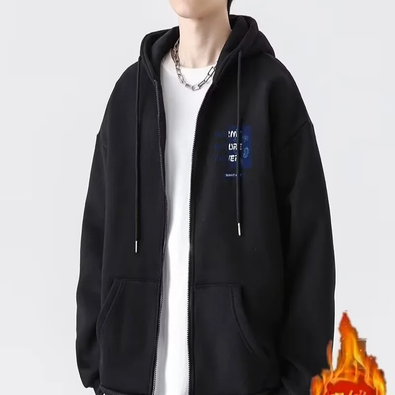 

Модный флисовый кардиган для мужчин весной и осенью. Новый стиль 2025 года, мужской повседневный топ с капюшоном на осень.