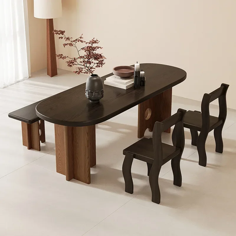Solid wood dining table, modern, home, small apartment, rectangular, dining table, retro, art, desk