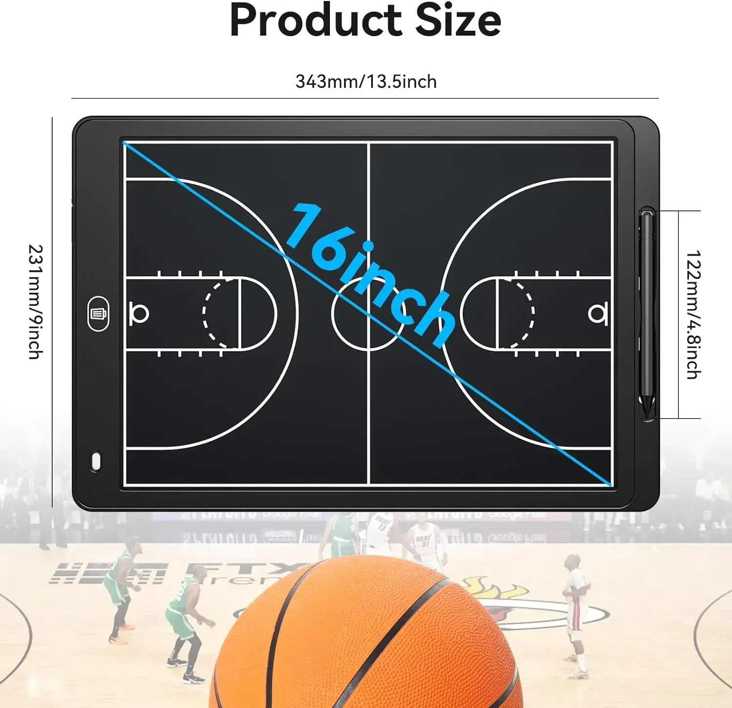 Electronic basketball coach board, digital strategic and tactical marker board, with large LCD display and stylus