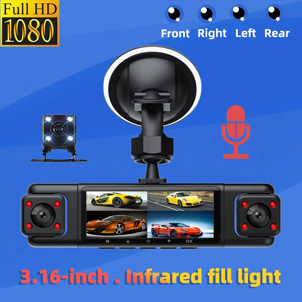 

4 Channel Dash Cam 1080P Front and Rear Inside Left Right Dash Camera with Infrared Night Vision G-Sensor Parking Mode