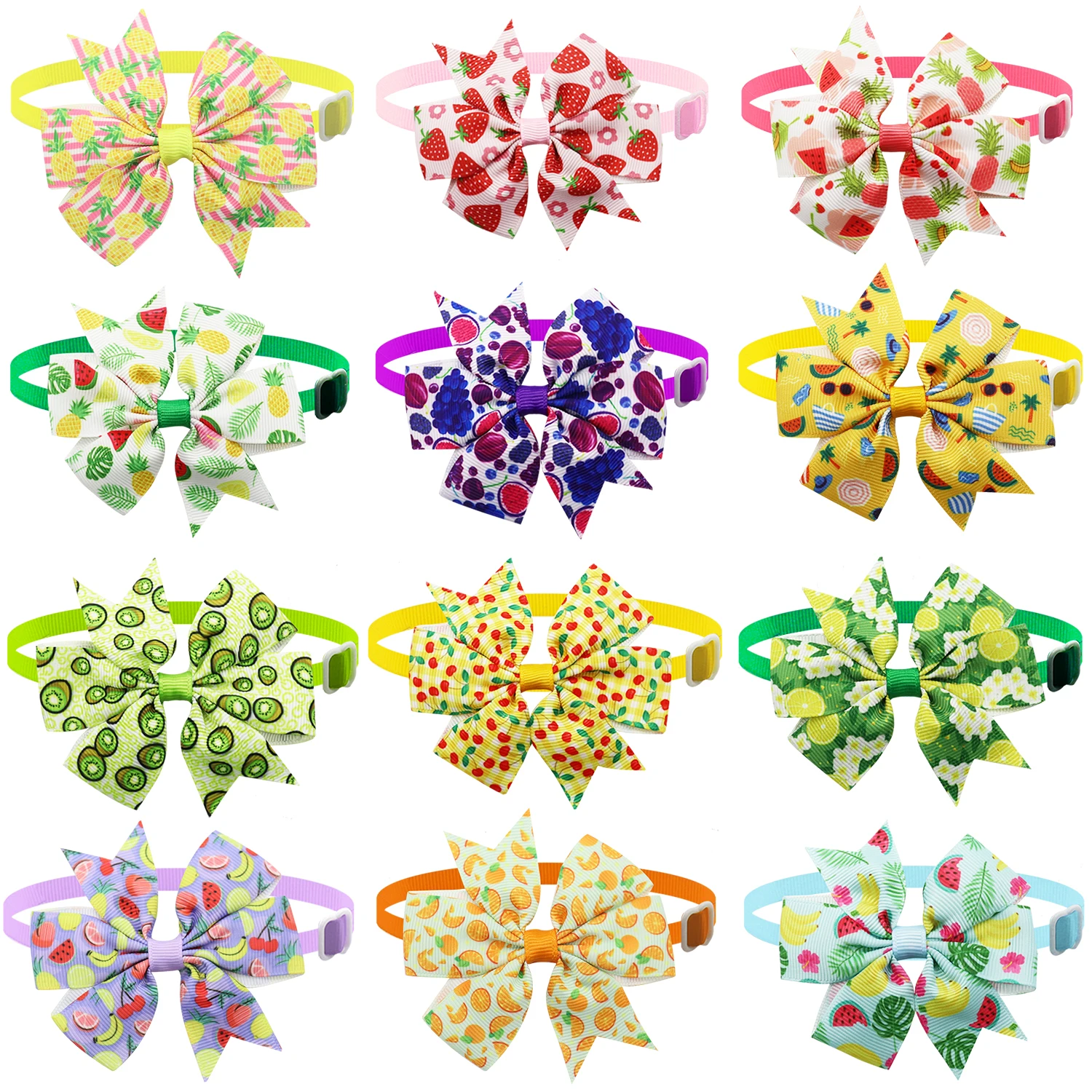 50/100Pcs Fruits Dog Grooming Bows Strawberry Watermelon Dog Bowties Adjustable Pets Accessories Bow ties Bowknots For Summer